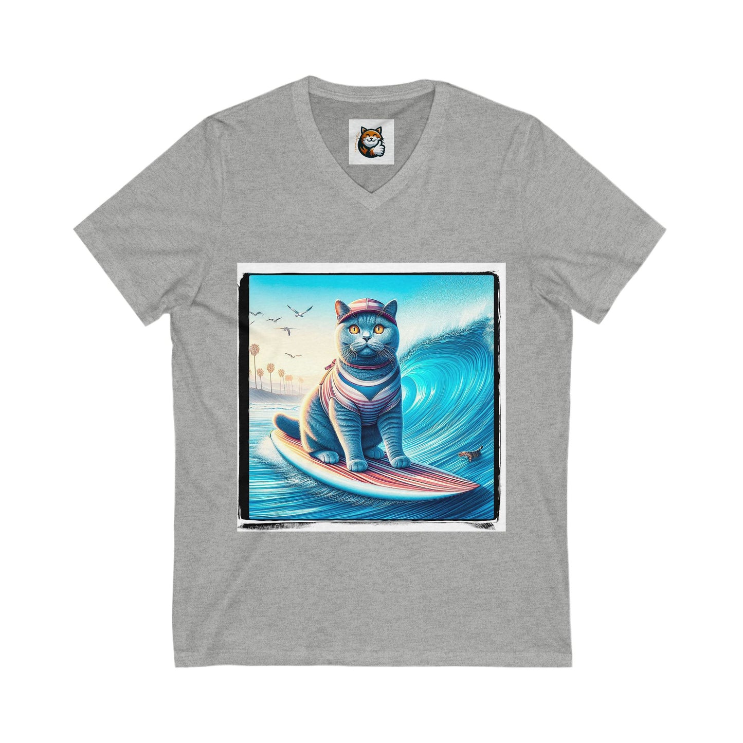 British Shorthair ocean Jersey Short Sleeve V-Neck Tee