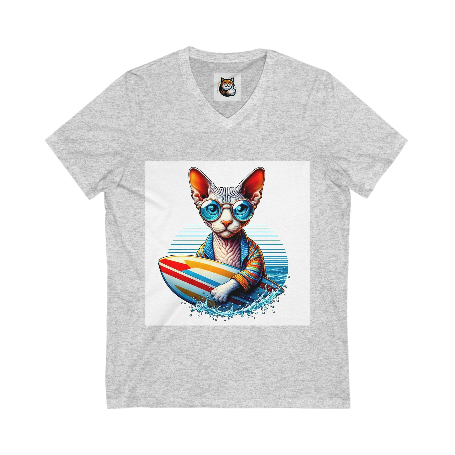Devon Rex surfing dude Unisex Jersey Short Sleeve V-Neck Tee