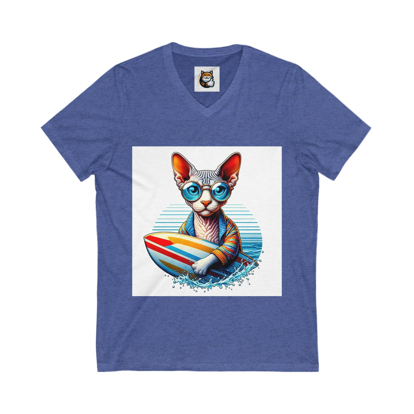 Devon Rex surfing dude Unisex Jersey Short Sleeve V-Neck Tee