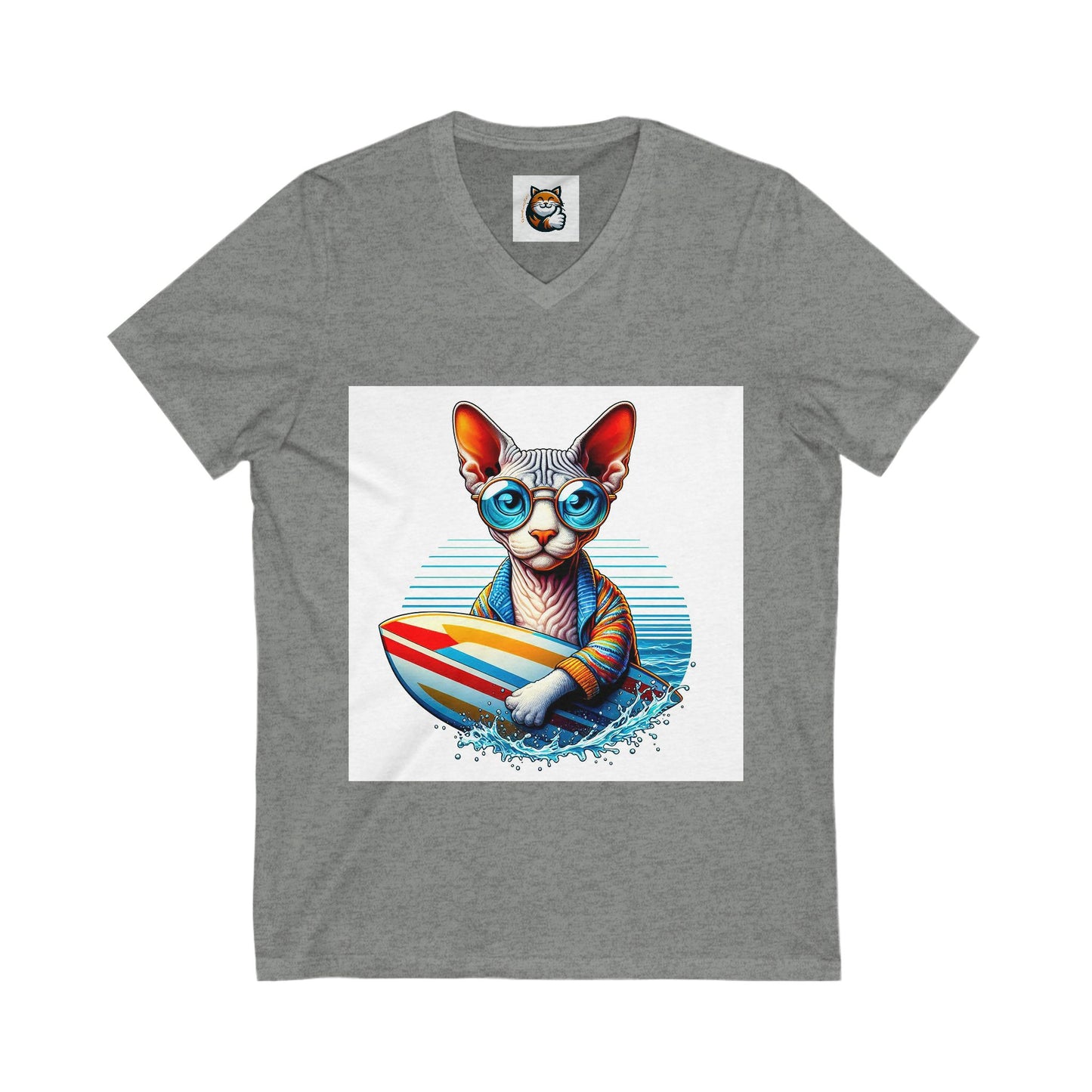 Devon Rex surfing dude Unisex Jersey Short Sleeve V-Neck Tee