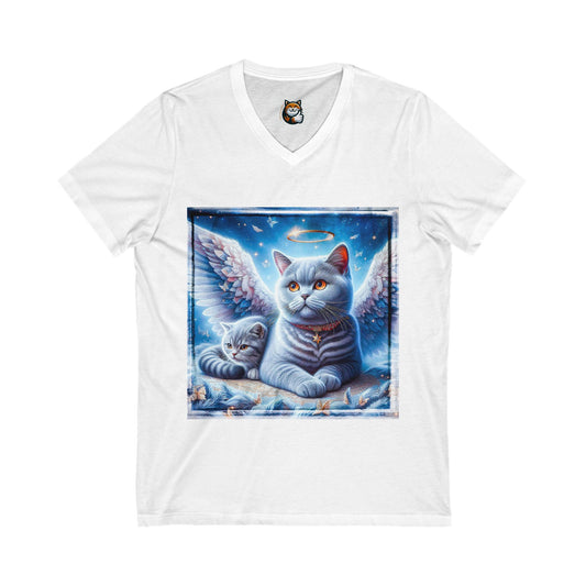 British Shorthair Heaven and clouds Short Sleeve V-Neck Tee