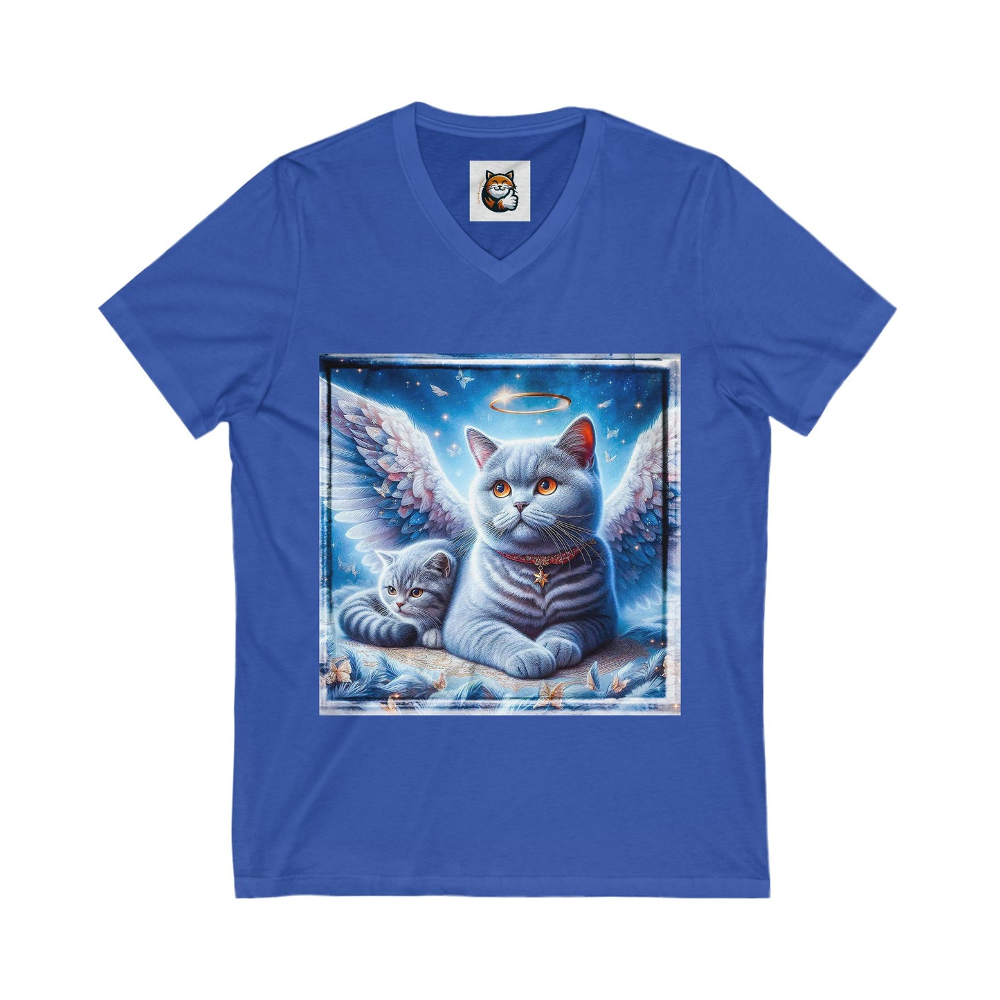 British Shorthair Heaven and clouds Short Sleeve V-Neck Tee