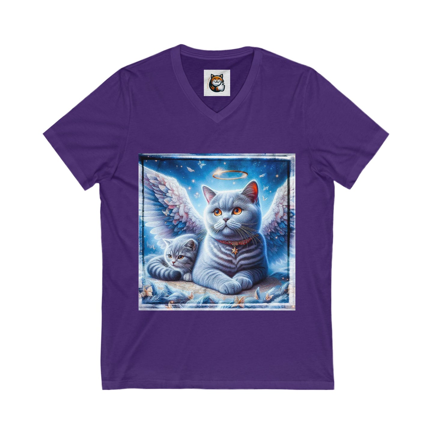 British Shorthair Heaven and clouds Short Sleeve V-Neck Tee
