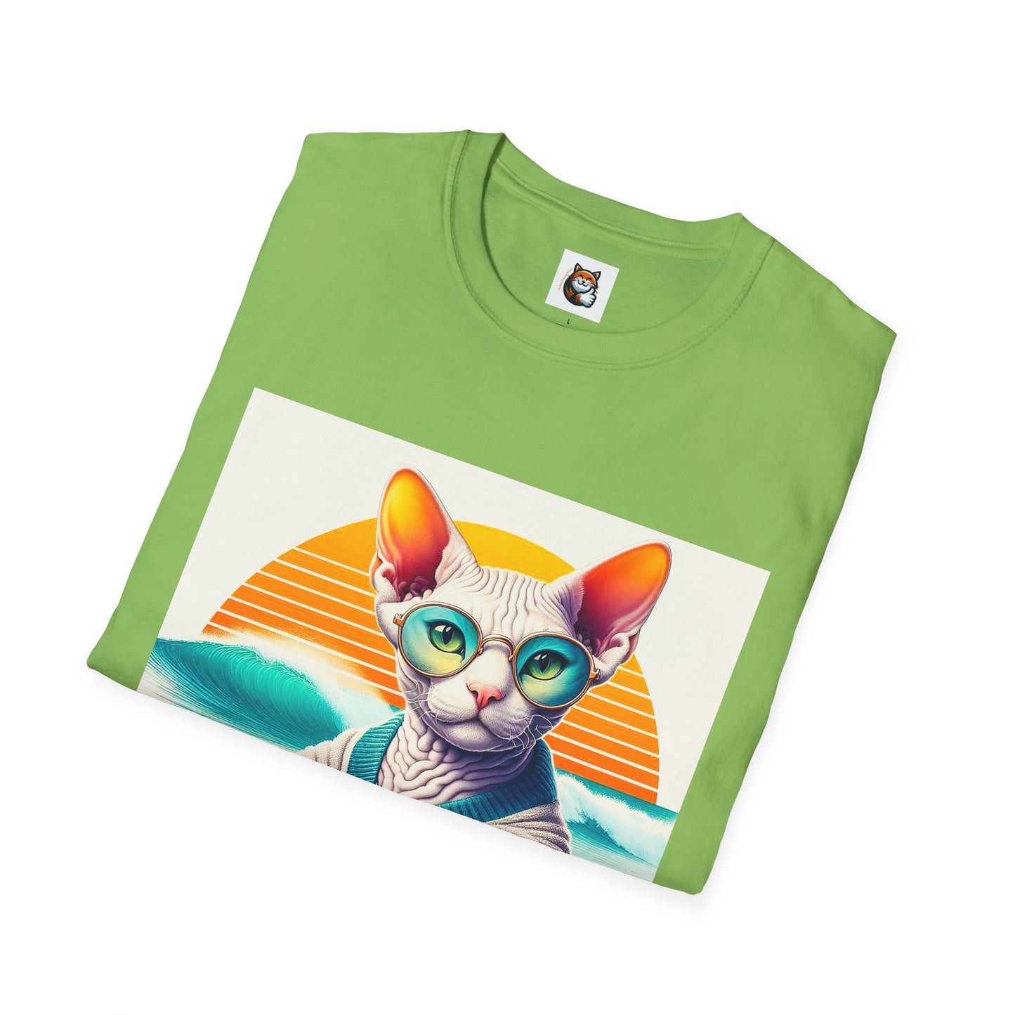 Devon Rex Cat surfing beauty  Softstyle T-Shirt