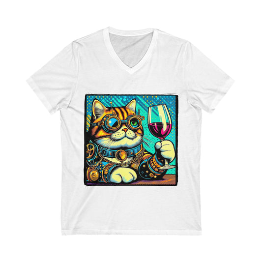 Domestic Cat steam punk and wine drinking  V-Neck Tee