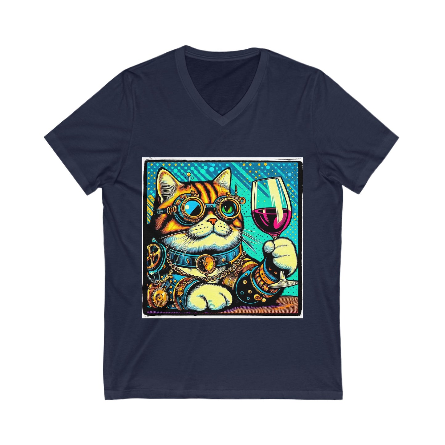 Domestic Cat steam punk and wine drinking  V-Neck Tee