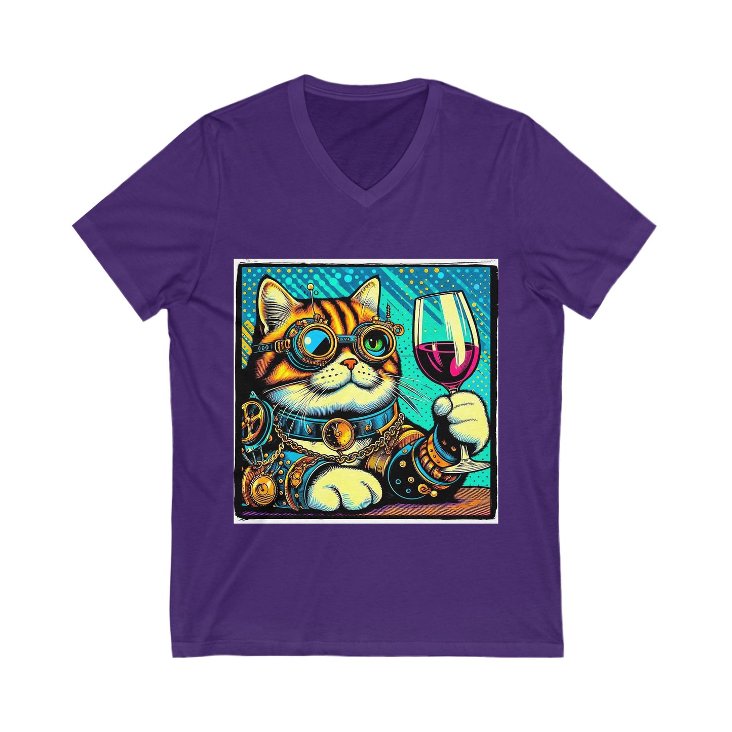 Domestic Cat steam punk and wine drinking  V-Neck Tee