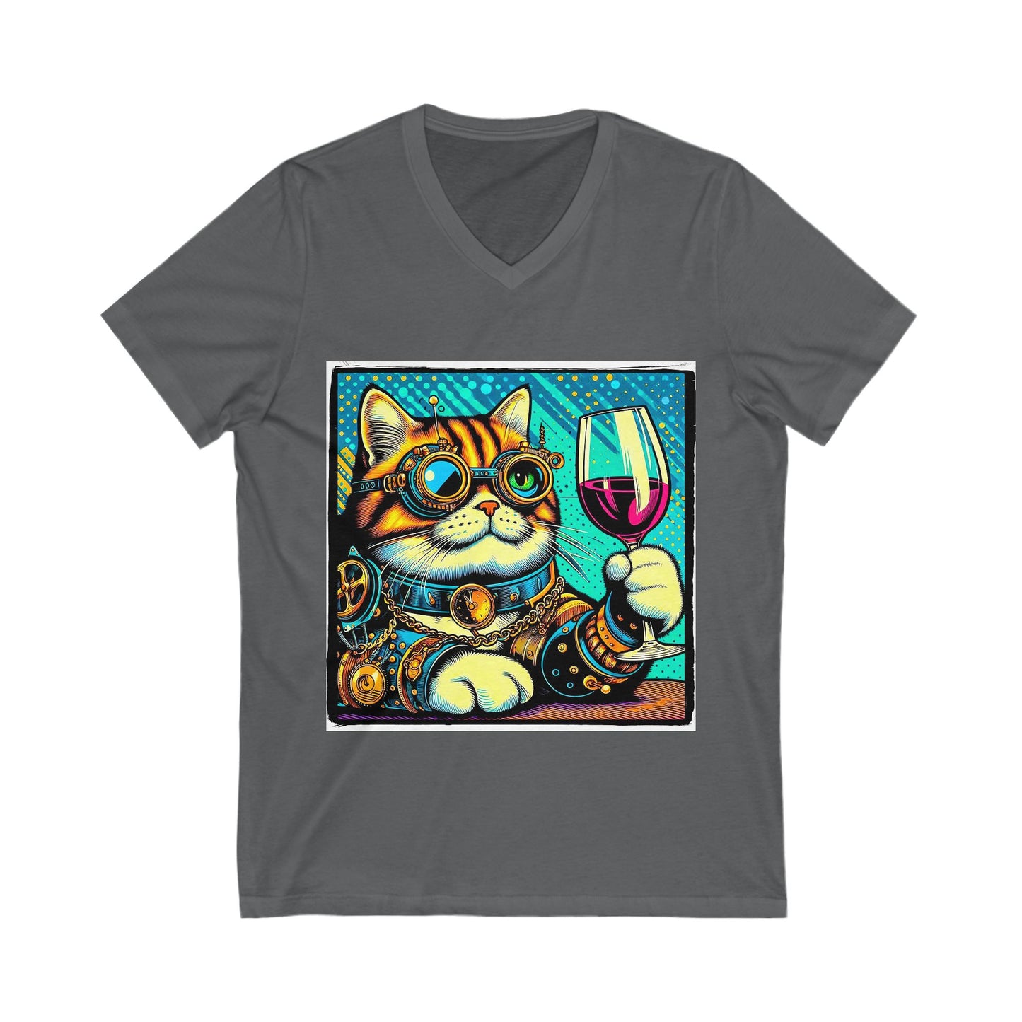 Domestic Cat steam punk and wine drinking  V-Neck Tee