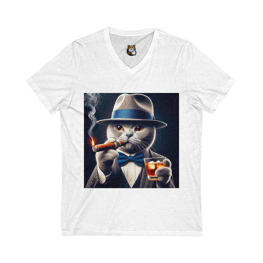 Russian Blue Cat Unisex Jersey Short Sleeve V-Neck Tee