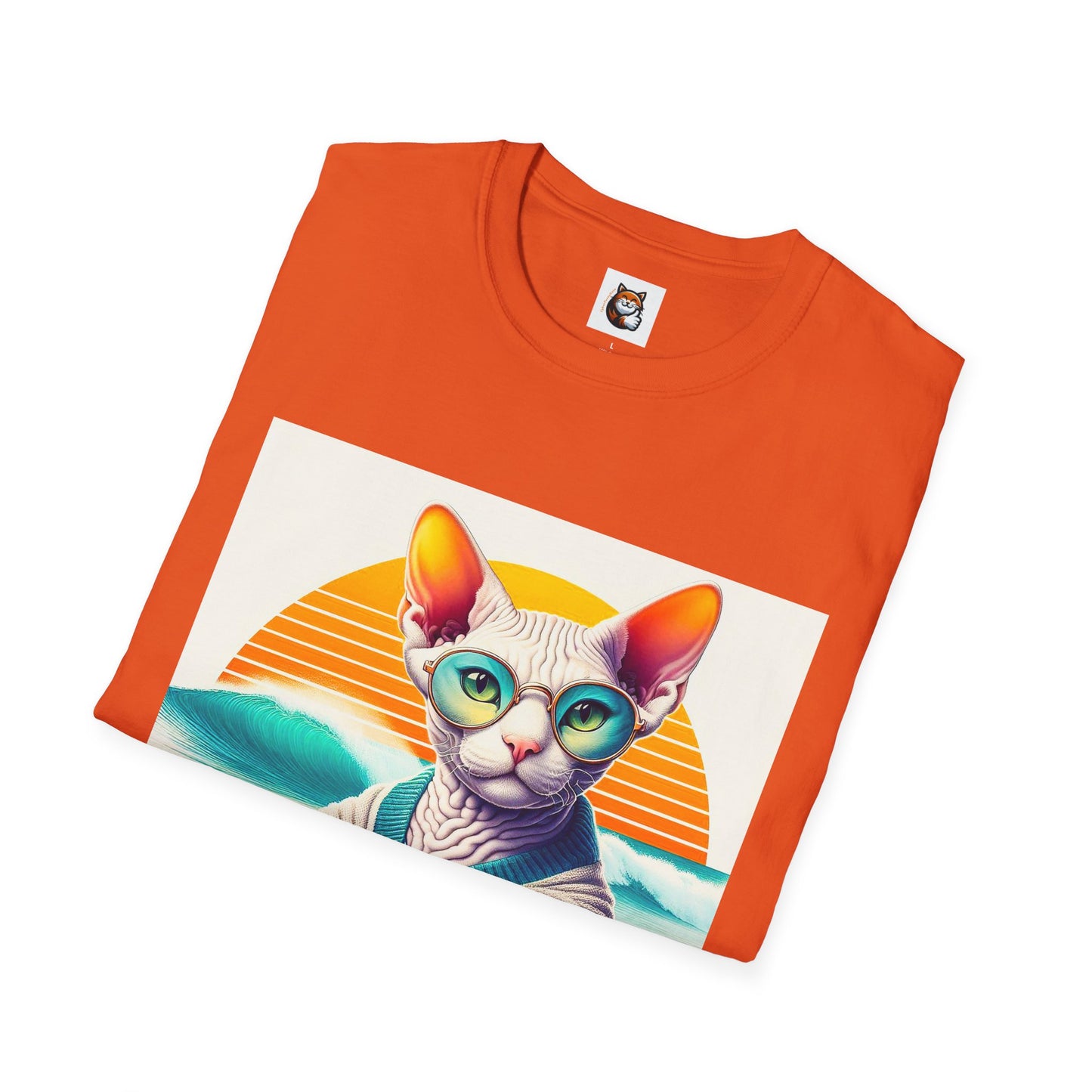 Devon Rex Cat surfing beauty  Softstyle T-Shirt