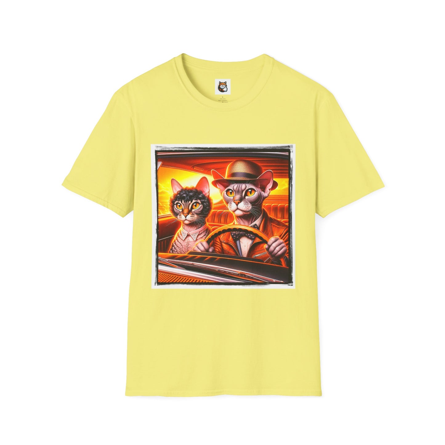 Wacky  Devon Rex couple driving  Unisex Softstyle T-Shirt