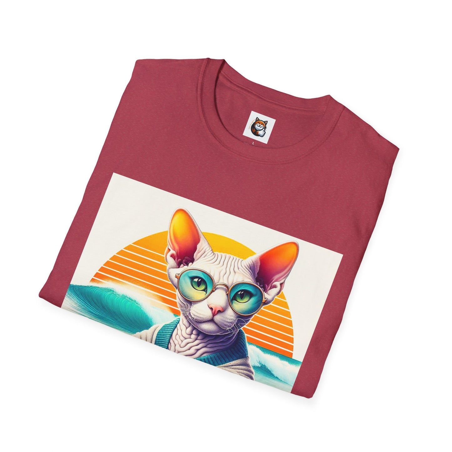 Devon Rex Cat surfing beauty  Softstyle T-Shirt