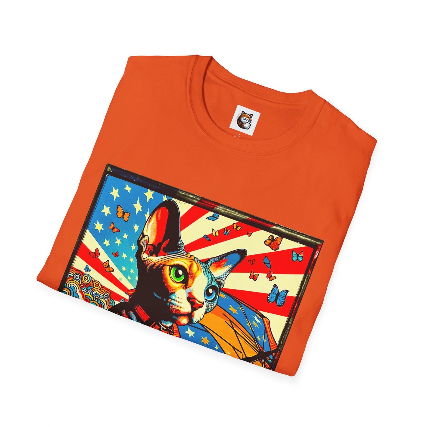 Devon Rex Cat American flag  Softstyle T-Shirt