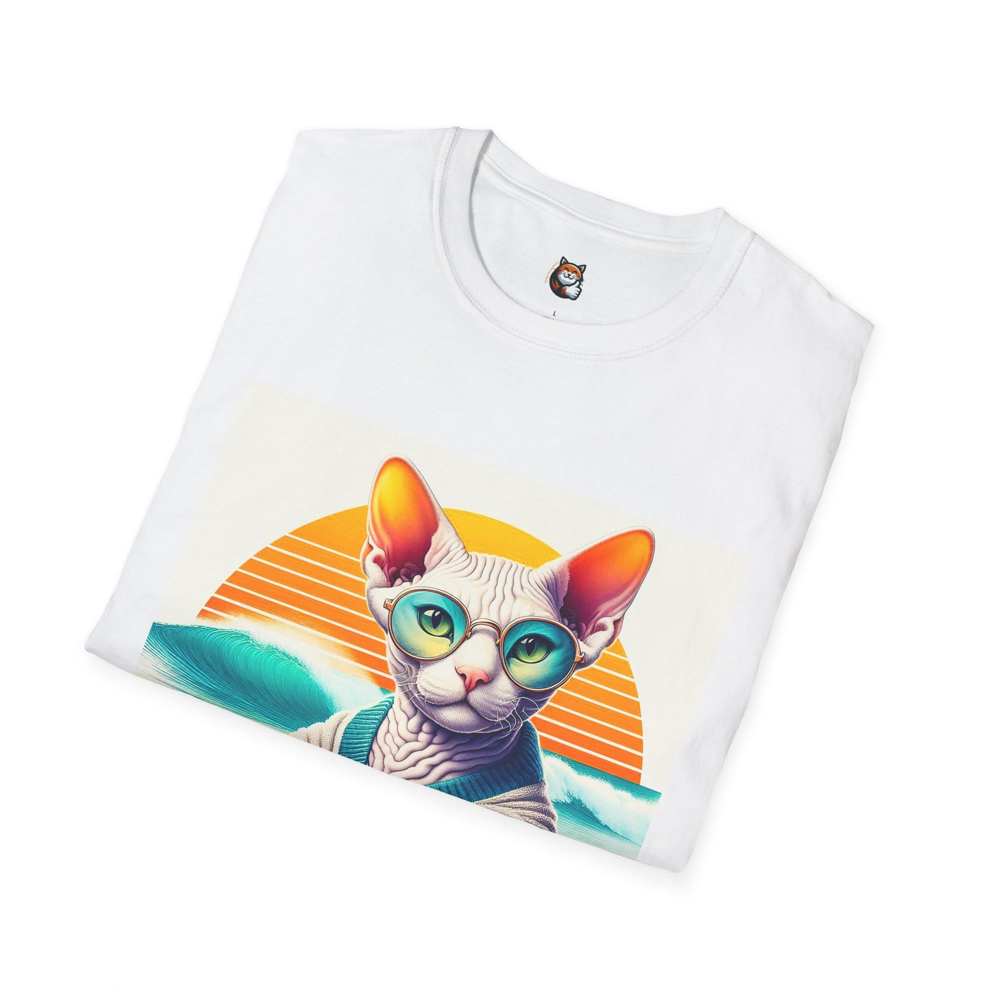 Devon Rex Cat surfing beauty  Softstyle T-Shirt