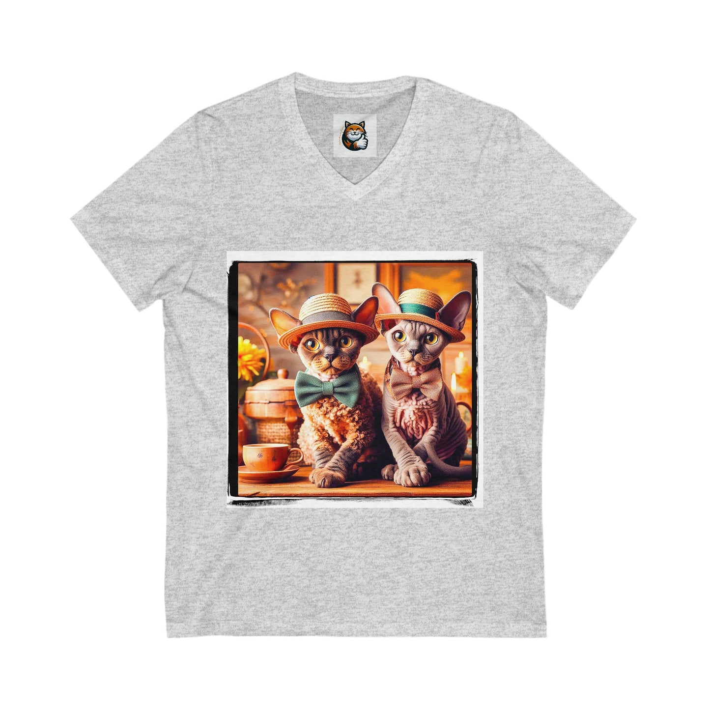 Devon Rex Cat cute couple Jersey Short Sleeve V-Neck Tee