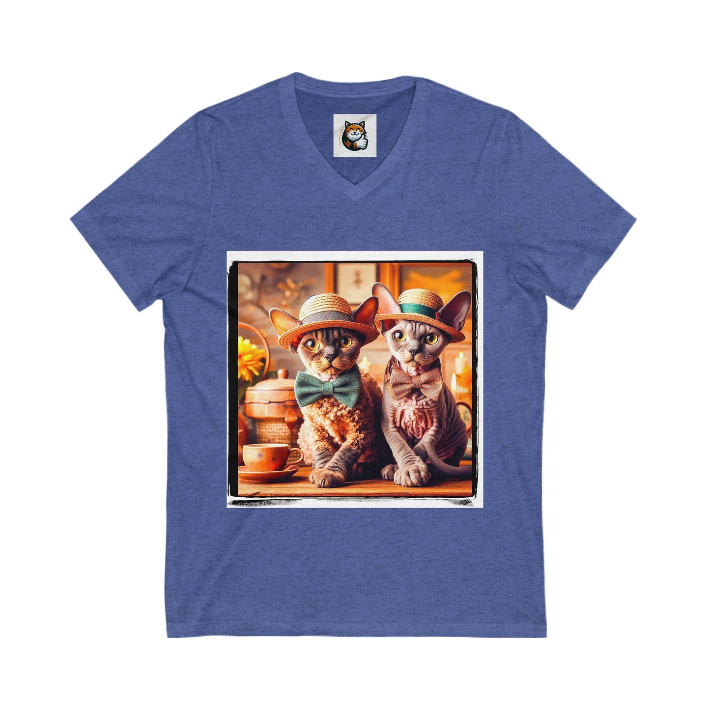 Devon Rex Cat cute couple Jersey Short Sleeve V-Neck Tee