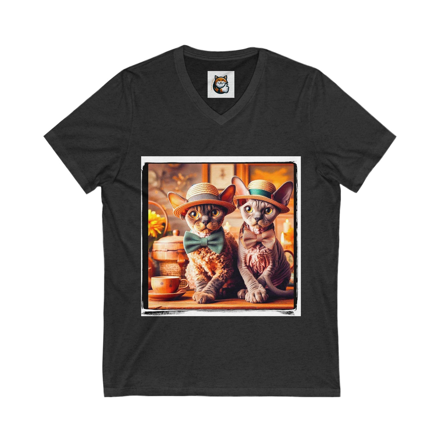 Devon Rex Cat cute couple Jersey Short Sleeve V-Neck Tee