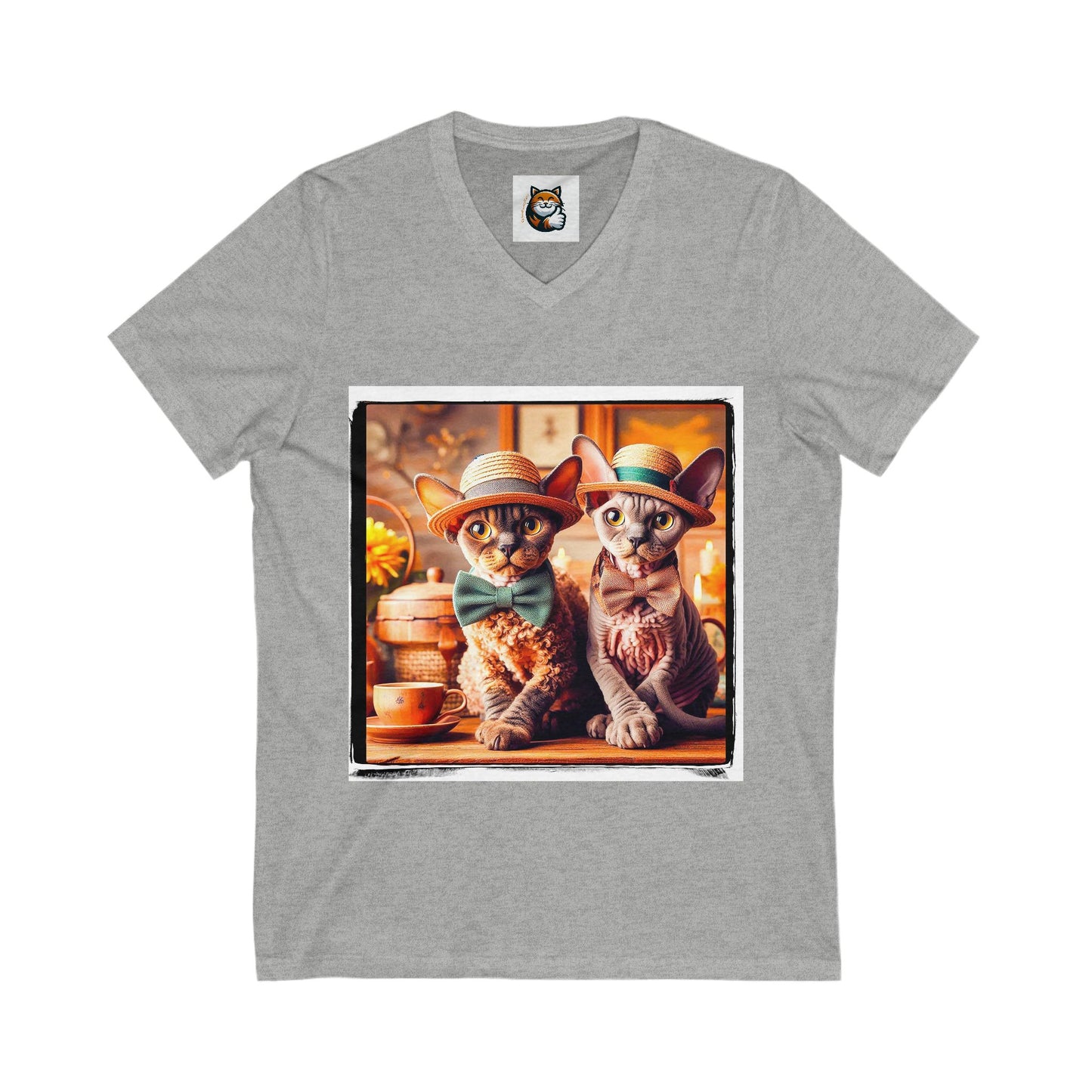 Devon Rex Cat cute couple Jersey Short Sleeve V-Neck Tee