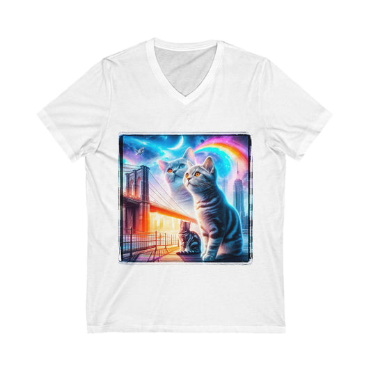American Shorthair pretty rainbow Jersey Short Sleeve V-Neck Tee