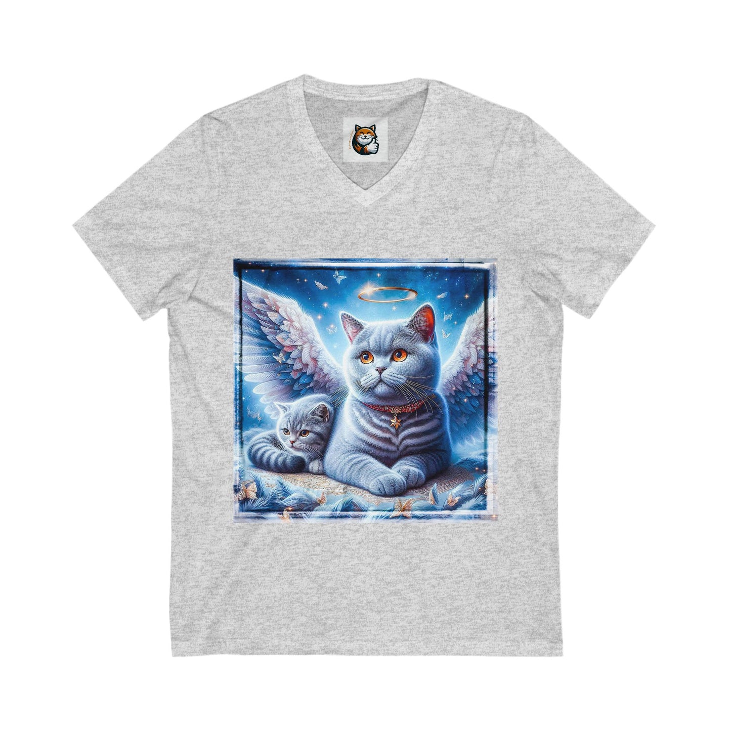 British Shorthair Heaven and clouds Short Sleeve V-Neck Tee