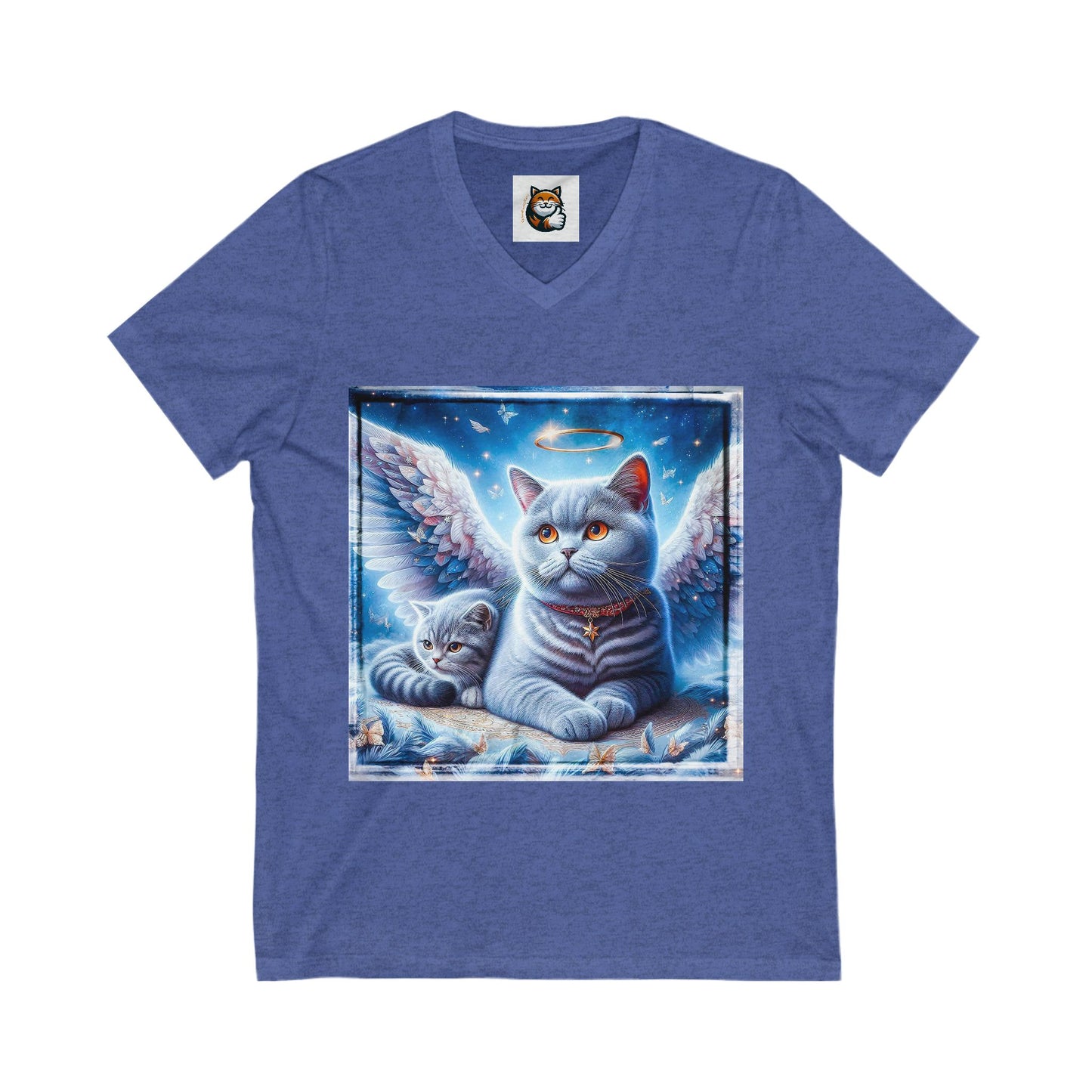British Shorthair Heaven and clouds Short Sleeve V-Neck Tee