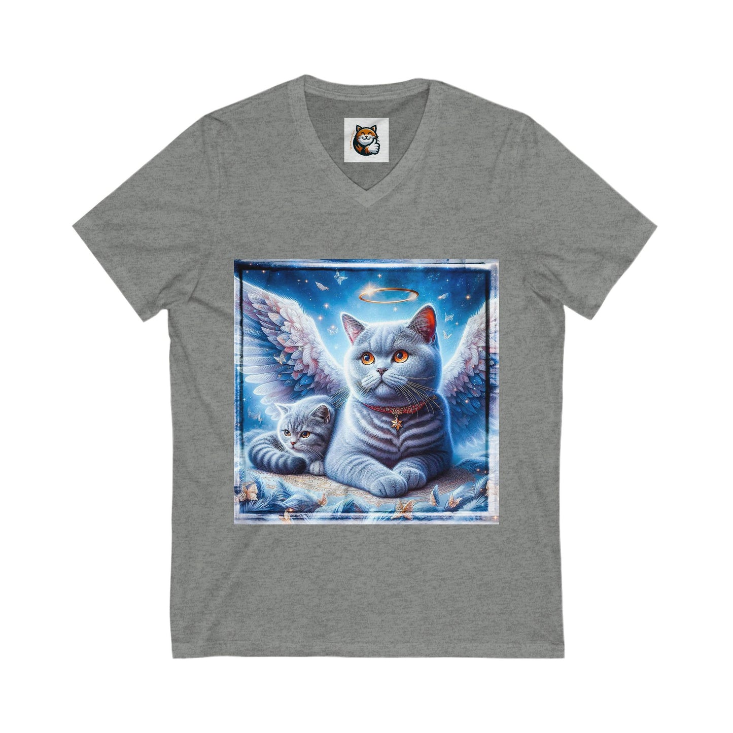 British Shorthair Heaven and clouds Short Sleeve V-Neck Tee