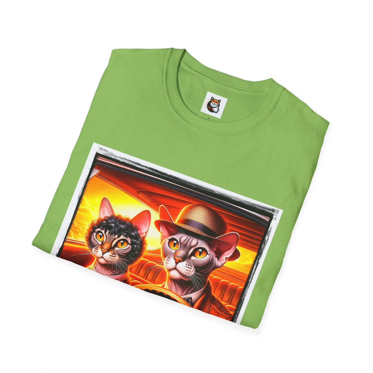 Wacky  Devon Rex couple driving  Unisex Softstyle T-Shirt