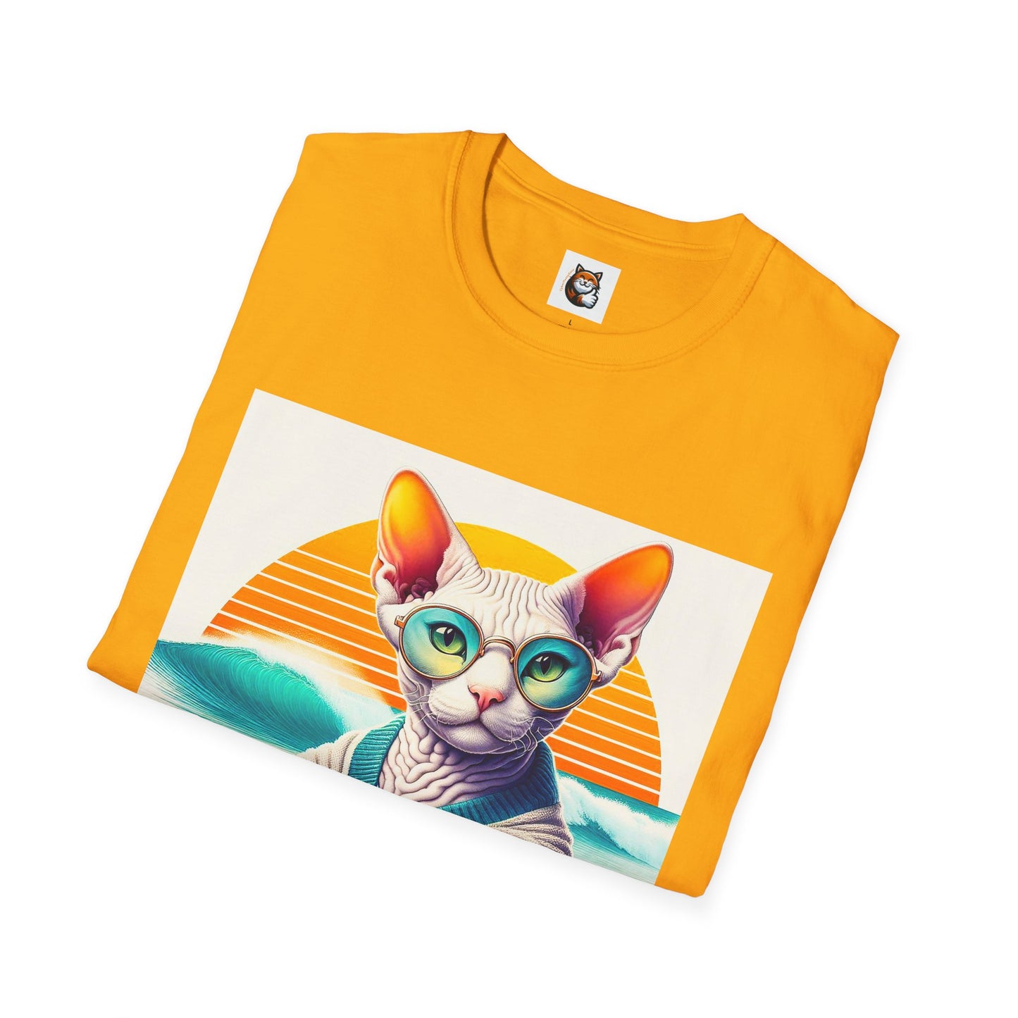 Devon Rex Cat surfing beauty  Softstyle T-Shirt