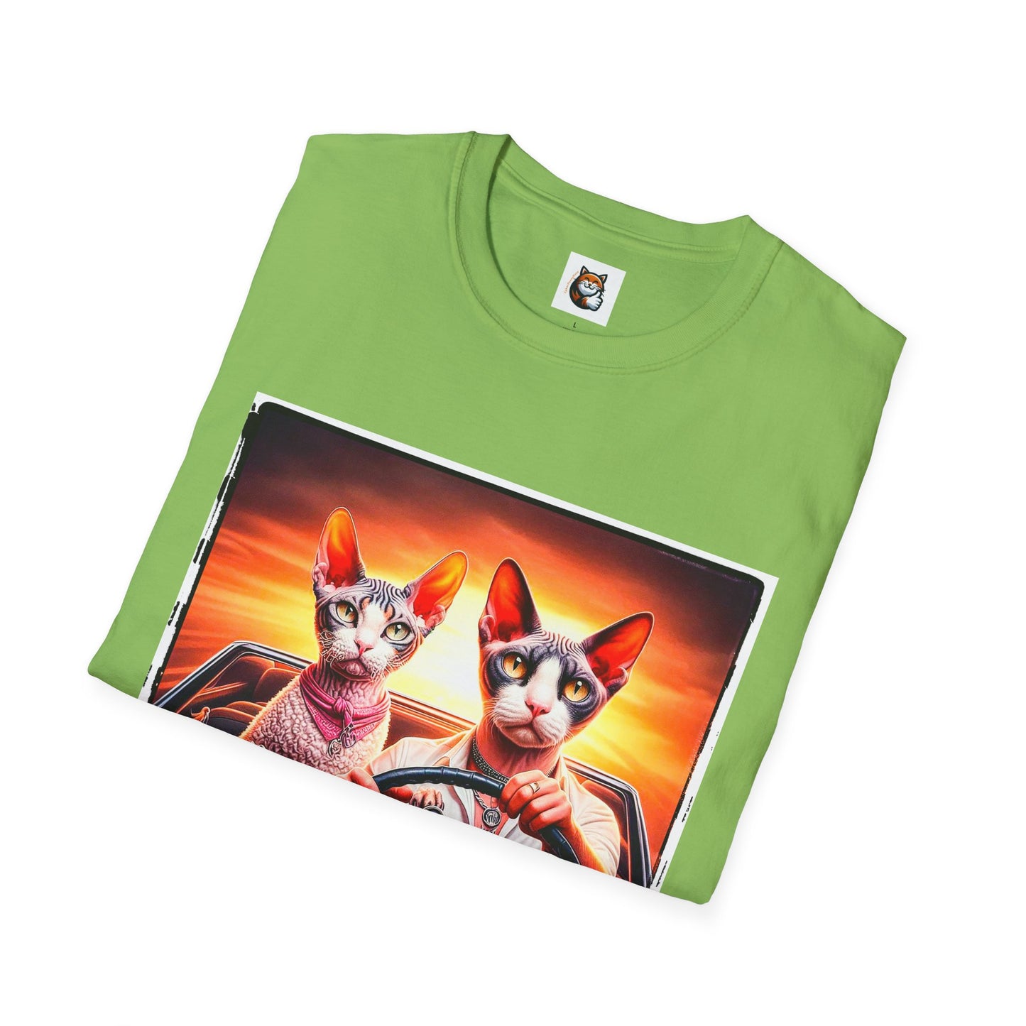 Wacky  Devon Rex Cats driving  Unisex Softstyle T-Shirt