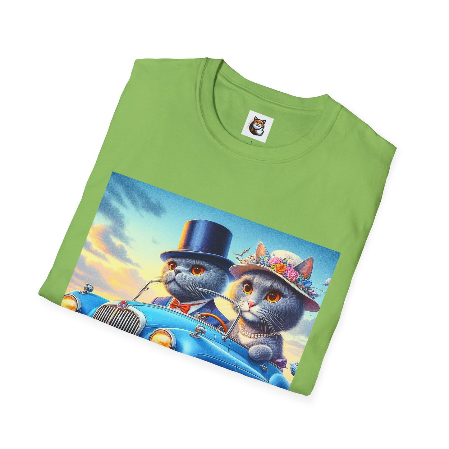 Russian Blue Cat driving couple  T-Shirt