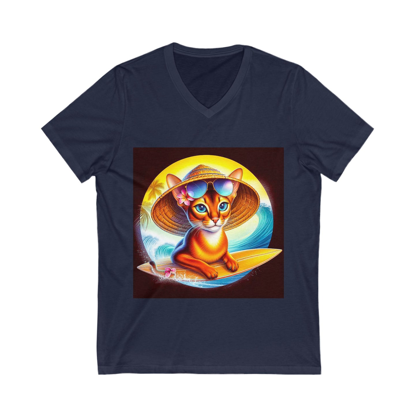 Abyssinian surfing baby Jersey Short Sleeve V-Neck Tee