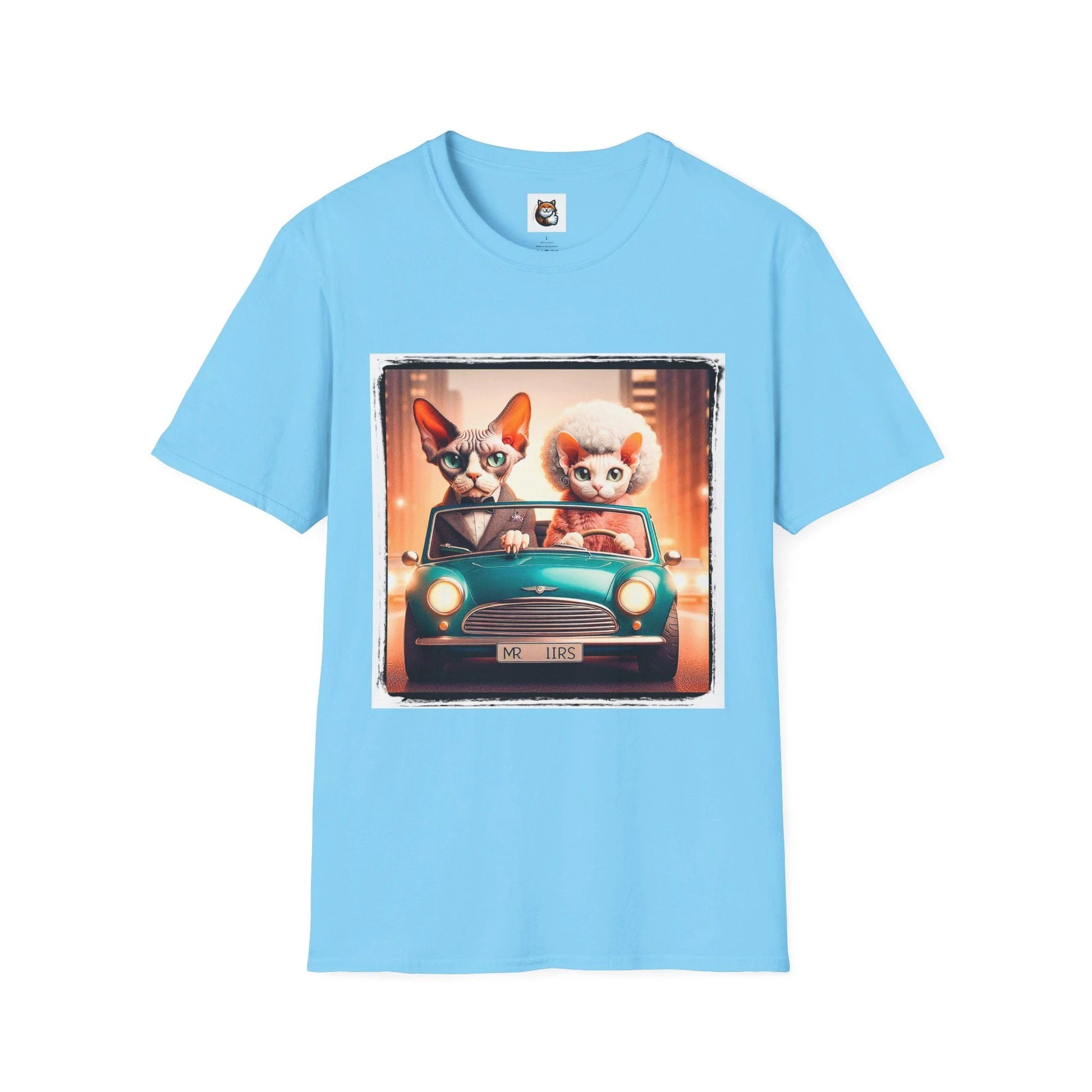 Wacky Devon Rex car fun Unisex Softstyle T-Shirt by Printify
