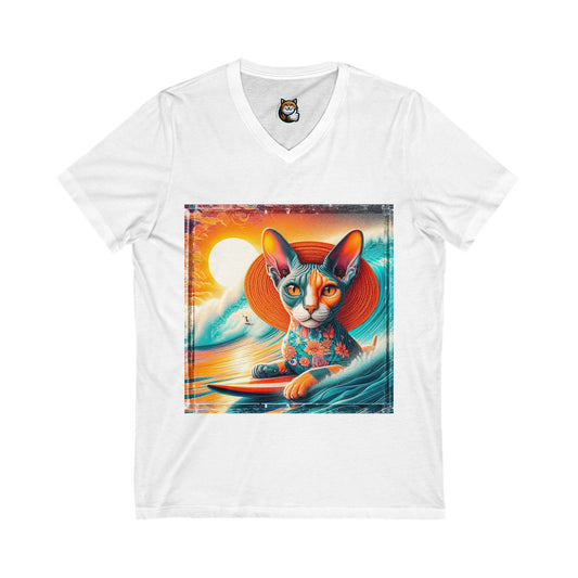 Devon Rex surfer Unisex Jersey Short Sleeve V-Neck Tee