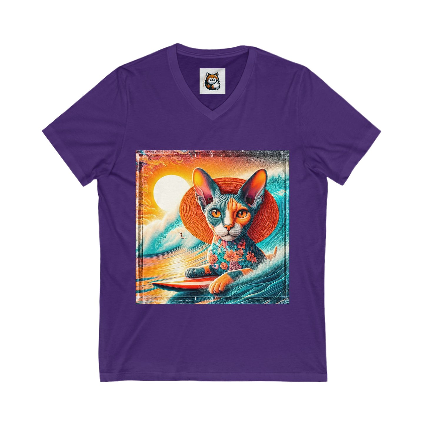 Devon Rex surfer Unisex Jersey Short Sleeve V-Neck Tee