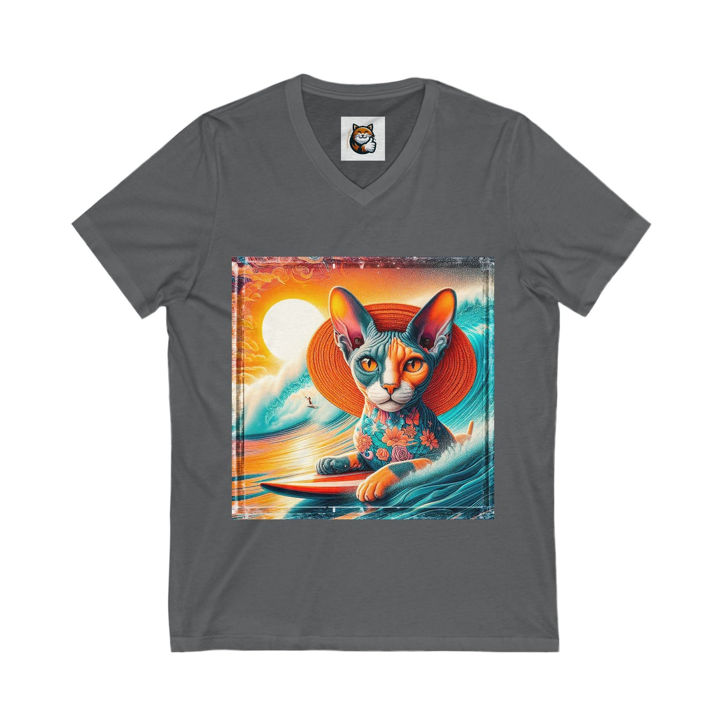 Devon Rex surfer Unisex Jersey Short Sleeve V-Neck Tee