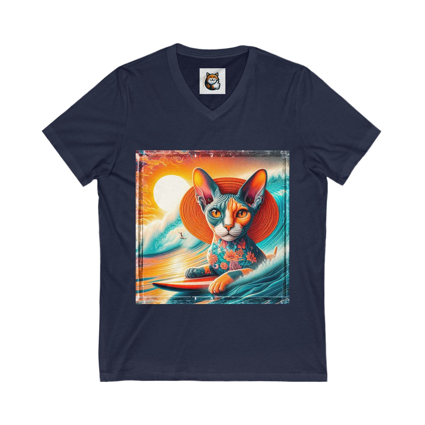 Devon Rex surfer Unisex Jersey Short Sleeve V-Neck Tee