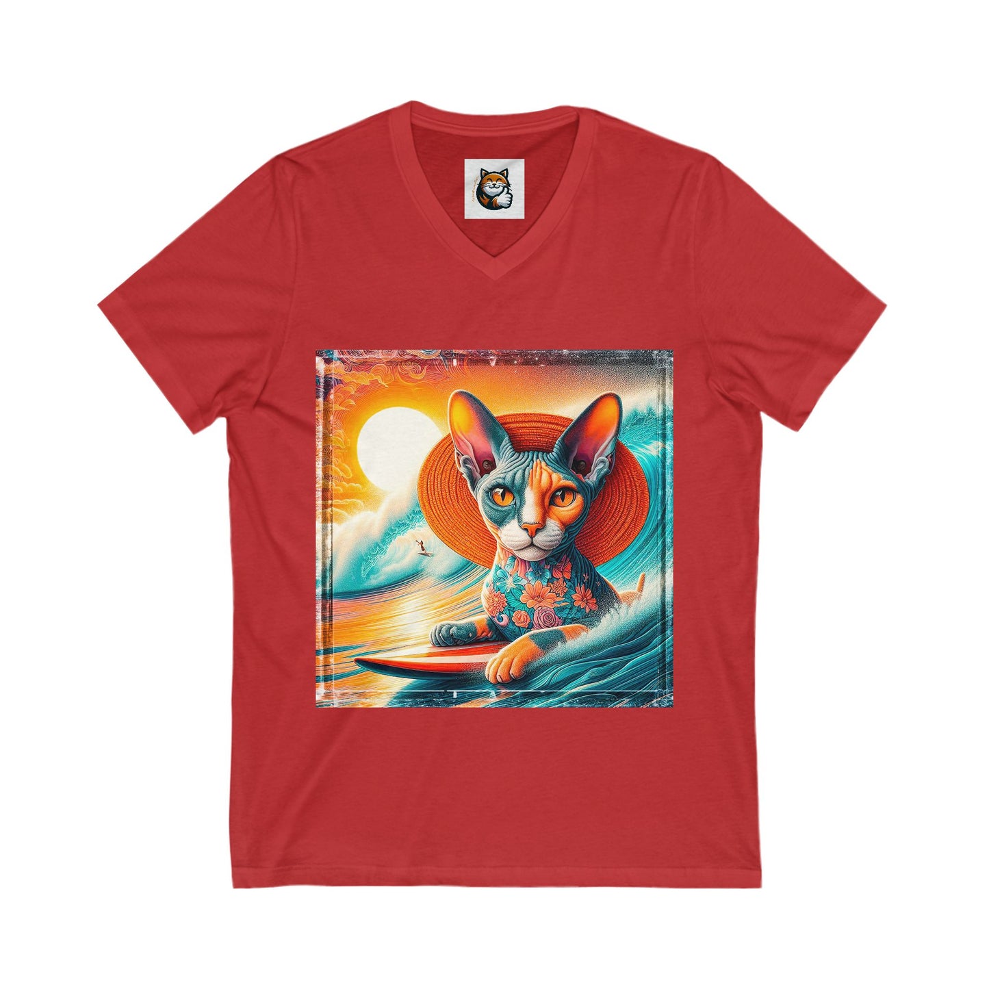 Devon Rex surfer Unisex Jersey Short Sleeve V-Neck Tee