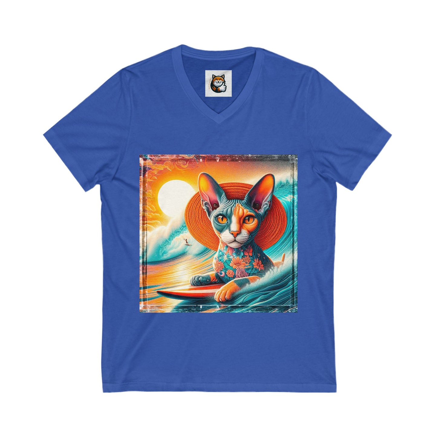 Devon Rex surfer Unisex Jersey Short Sleeve V-Neck Tee