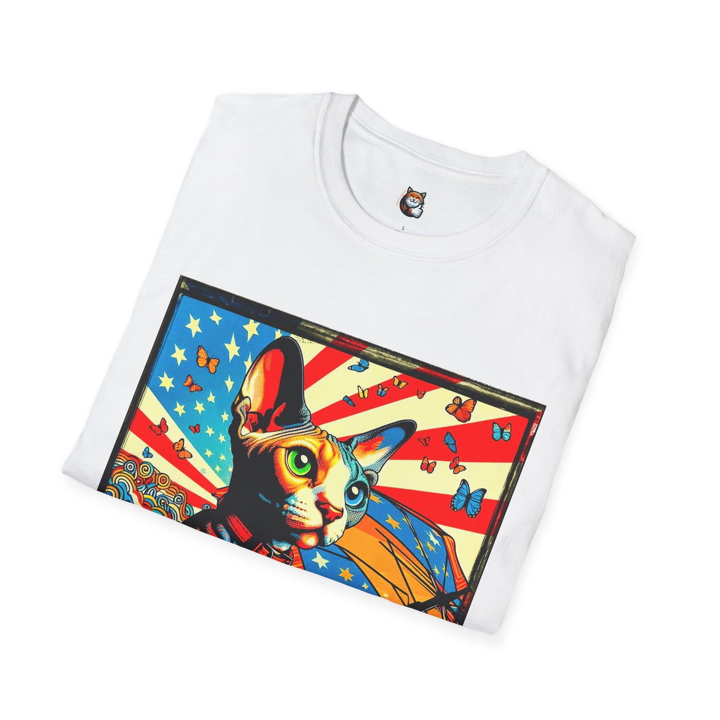 Devon Rex Cat American flag  Softstyle T-Shirt