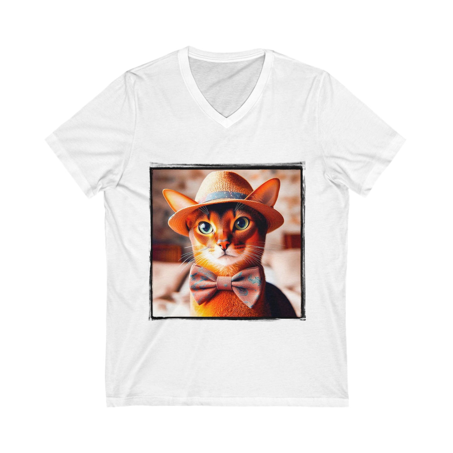 Abyssinian hat and tie Jersey Short Sleeve V-Neck Tee