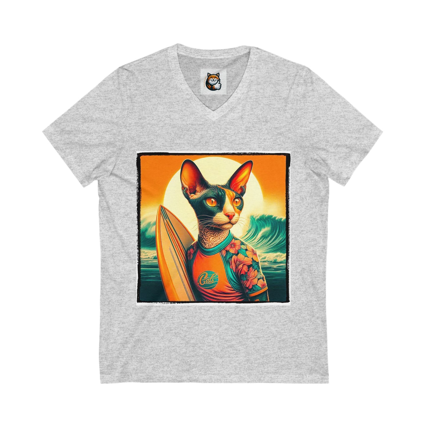 Cornish Rex Cat Unisex Jersey Short Sleeve V-Neck Tee