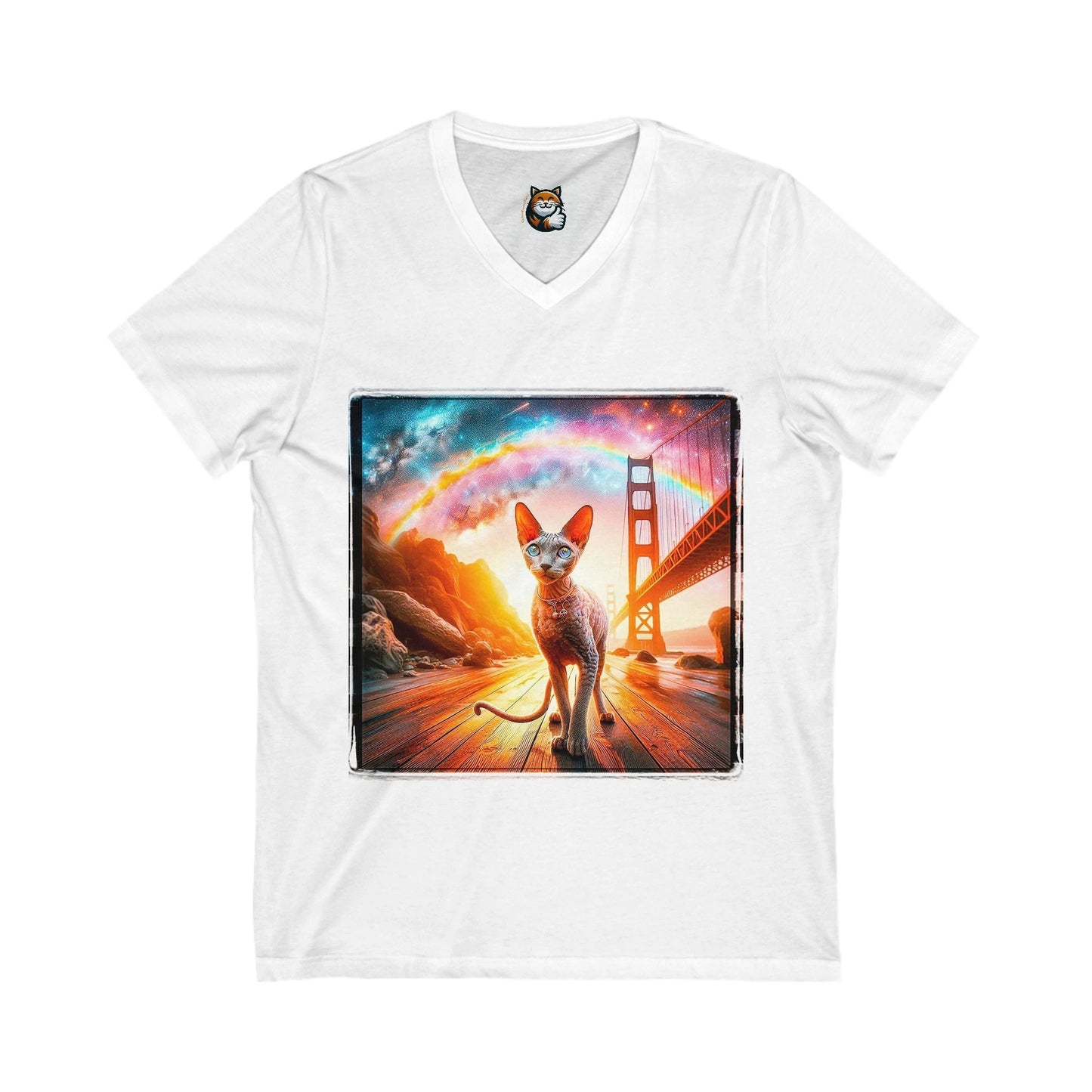 Cornish Rex Cat Unisex Jersey Short Sleeve V-Neck Tee by Printify