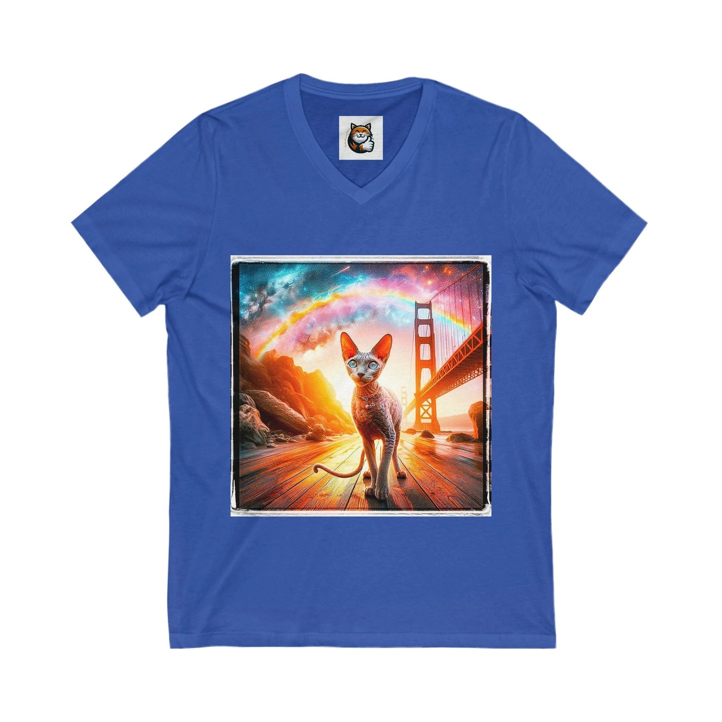 Cornish Rex Cat Unisex Jersey Short Sleeve V-Neck Tee by Printify