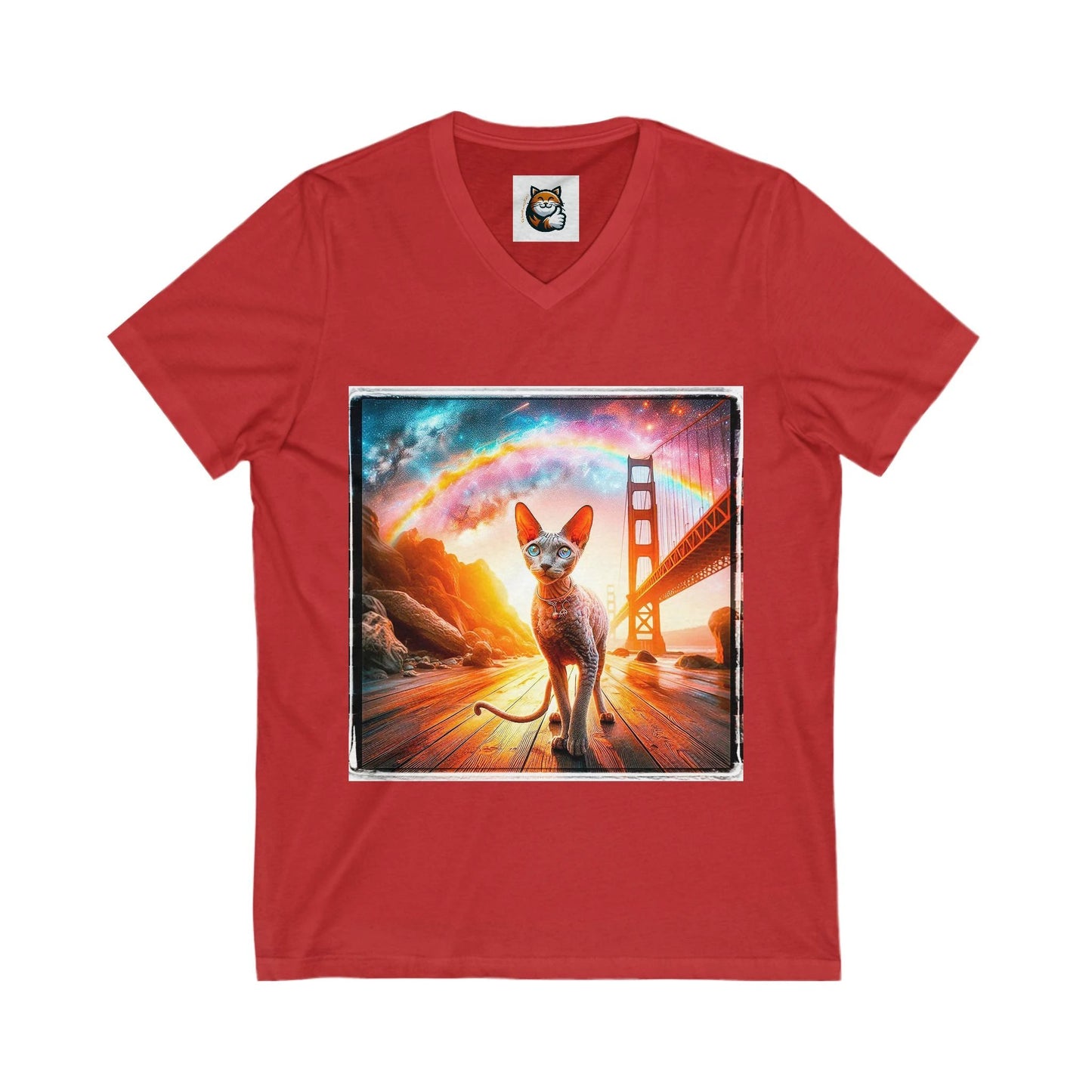 Cornish Rex Cat Unisex Jersey Short Sleeve V-Neck Tee by Printify