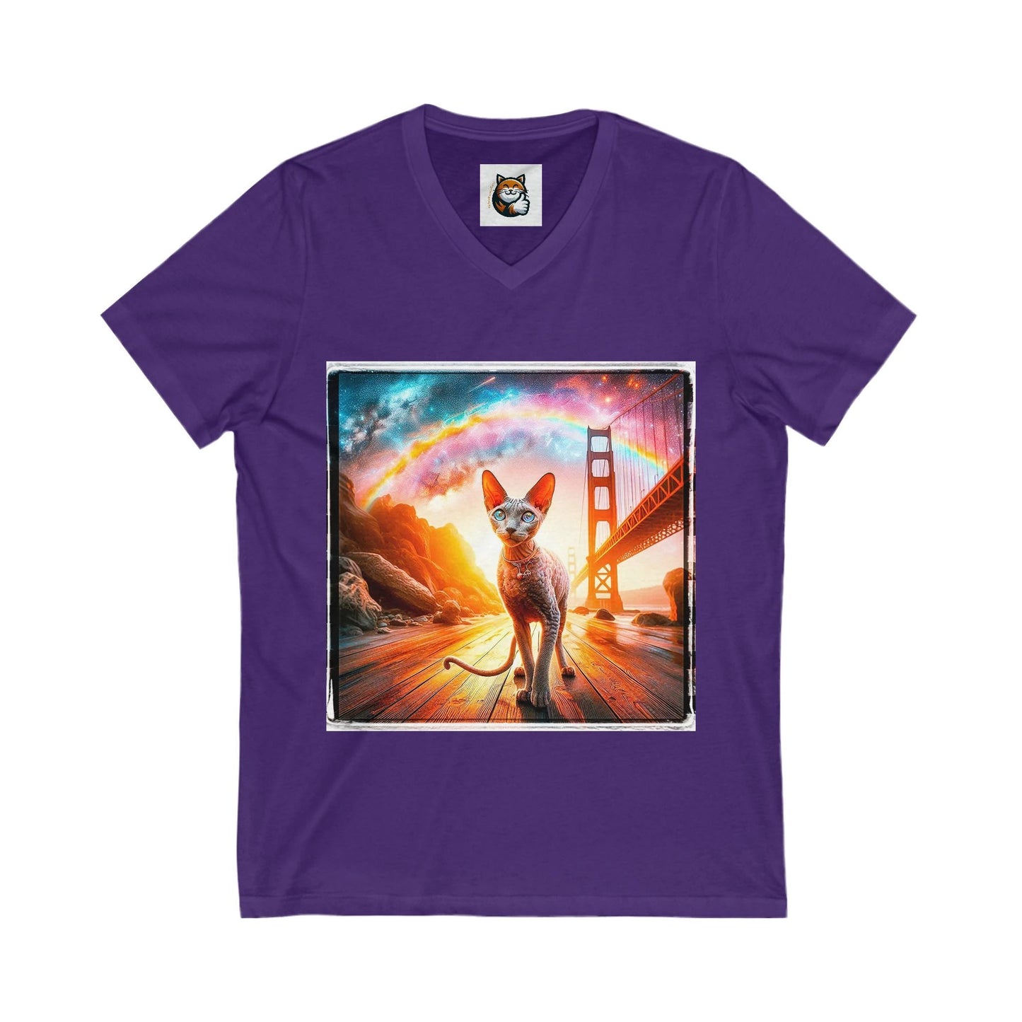 Cornish Rex Cat Unisex Jersey Short Sleeve V-Neck Tee by Printify