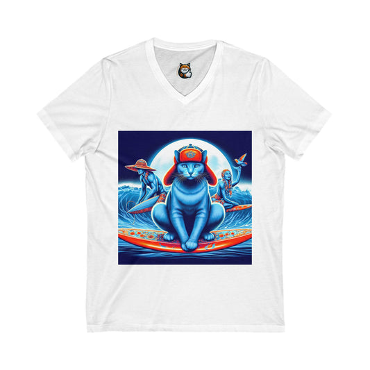 Russian Blue Cat Unisex Jersey Short Sleeve V-Neck Tee