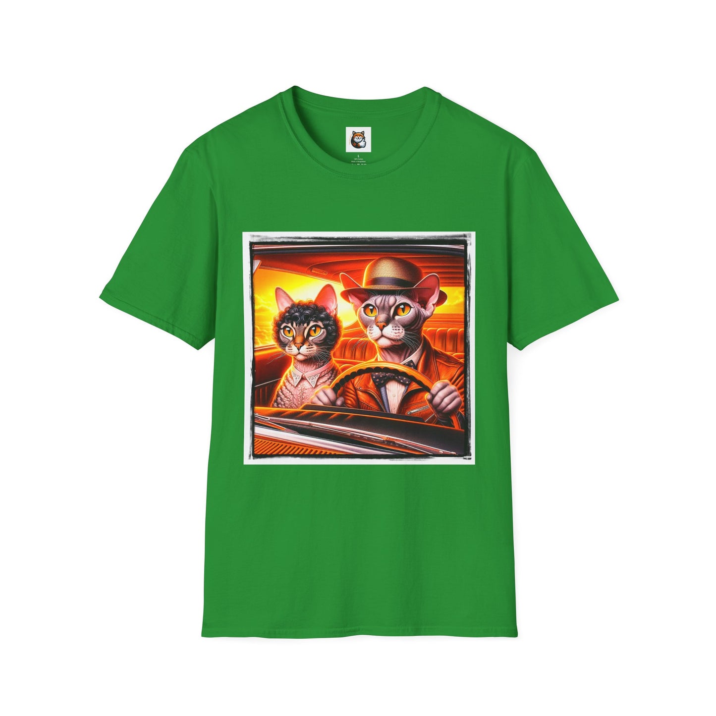 Wacky  Devon Rex couple driving  Unisex Softstyle T-Shirt