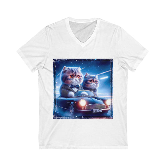 Wacky Exotic Shorthair Cat Unisex Jersey Short Sleeve V-Neck Tee