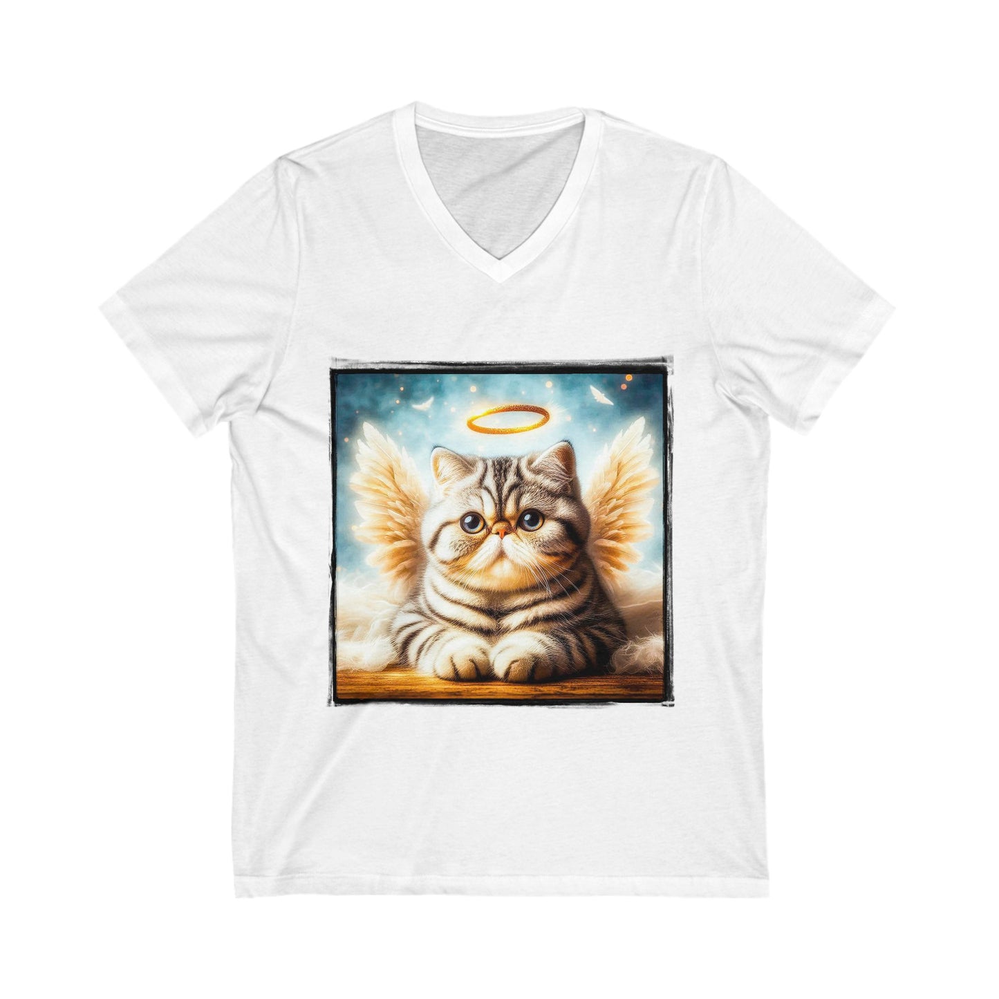 Exotic Shorthair Cat fluffy Angel Short Sleeve V-Neck Tee