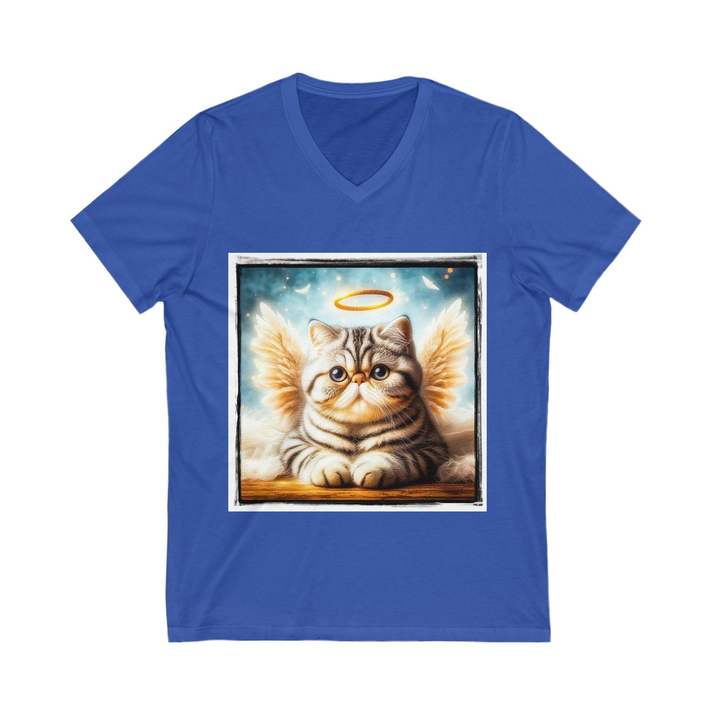 Exotic Shorthair Cat fluffy Angel Short Sleeve V-Neck Tee